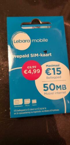 Lebara mobile simkaart met 15 euro beltegoed