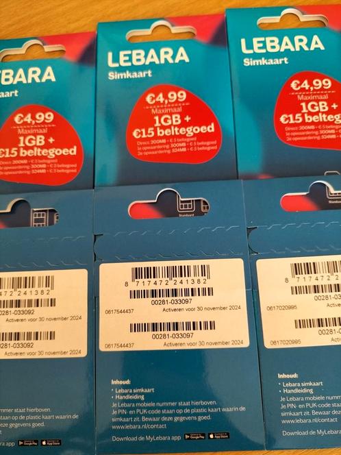 LEBARA PREPAID 20 STUKS NIEUW GESEALD GELDIG TOT 2024