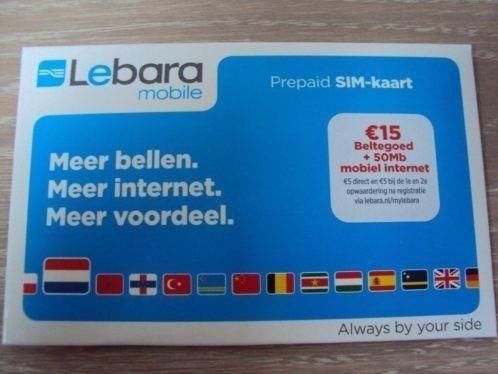 Lebara prepaid simkaart - ( met 15,00 bltg en 50mb internet 