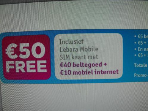 Lebara Sim kaart ter waarde van  50,--