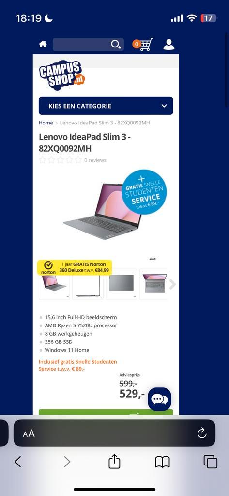 Lenovo IdeaPad Slim 3 - 82XQ0092MH - gloednieuw
