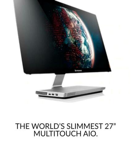 Lenovo touchscreen, 27 inch, 250 gb ssd, 8gb, quad core