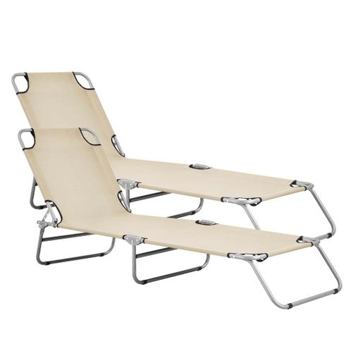 Ligbed set van 2 Carcao 186x55x24 cm beige en zilverkleurig