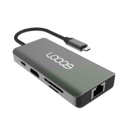 LOOQS USB-C hub 8-in-1 ports, HDMI, 100W, RJ45, etc. Actie