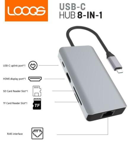 LOOQS USB-C hub 8-in-1 ports, HDMI, 100W, RJ45. Nu  29,50