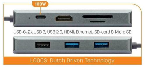 LOOQS USB-C hub 8-in-1 ports, HDMI, 100W, RJ45. Nu  29,50