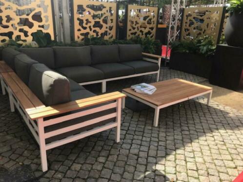 lounche set Teak  Alluminium matt white, kussens antraciet