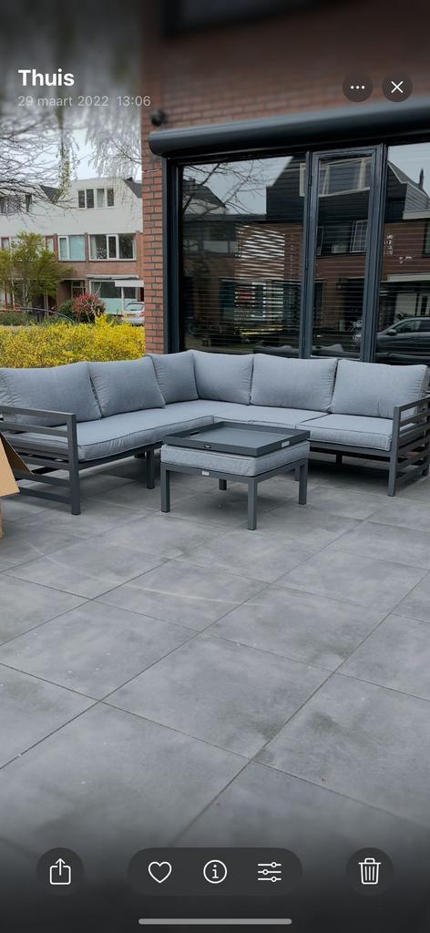 Lounge set hoekbank antreciet Inc tafel kussen dienblad