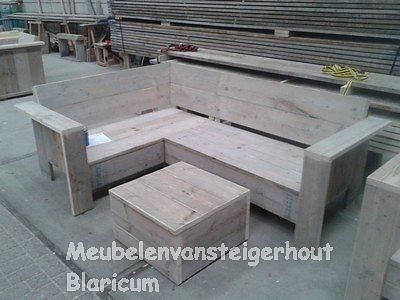 Loungeset hoekbank met hocker gebruikt steigerhout