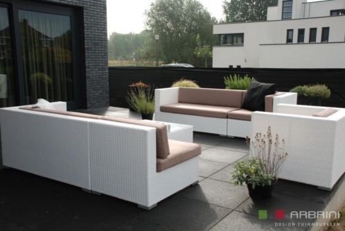 Loungeset set tuin bank wicker aanbieding hoek wit lounche