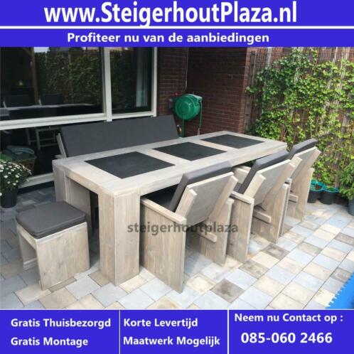 Luxe steigerhout tuinset TUINTAFEL Stoelen  Bank ACTIE