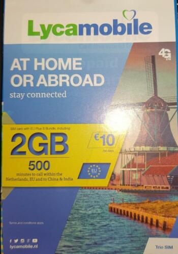 Lycamobile 500 min 2 gb(40 st beschikbaar)