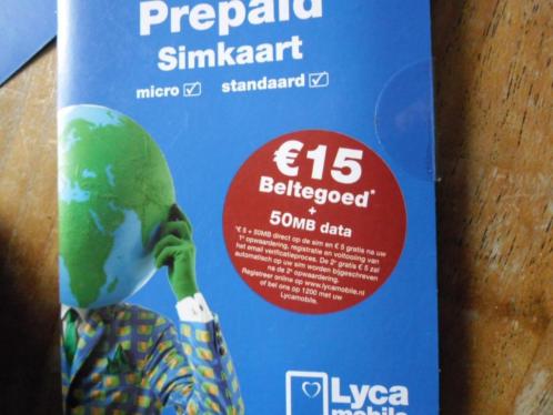 Lycamobile prepaid simkaart 15,00 en 50MB data 3 stuk