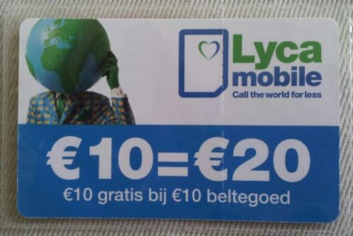 Lycamobile simkaart 10 euro beltegoed. 