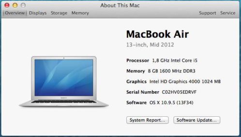 MacBook Air 13034 - 1,8 Ghz Intel i5 - 8Gb van Mid 2012