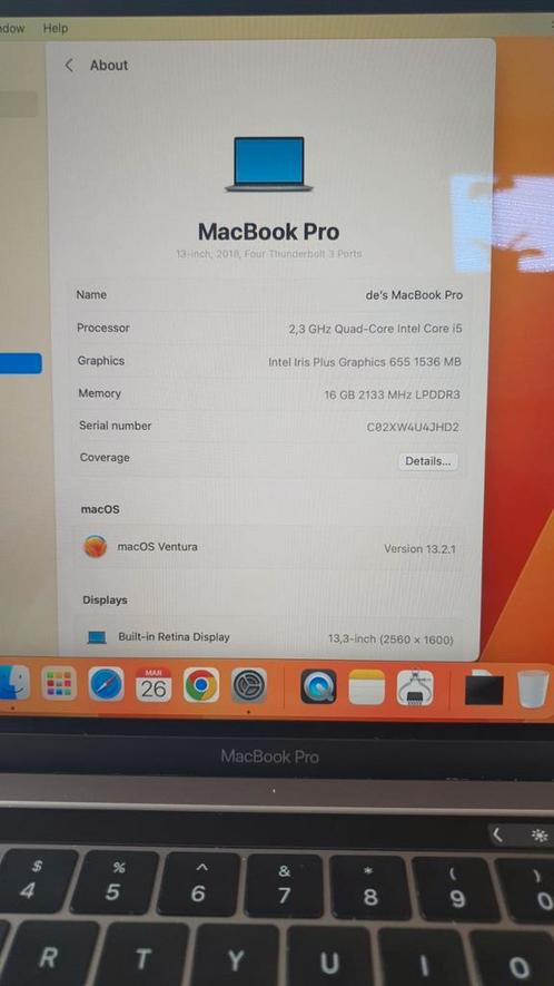 Macbook pro 13 inch 2018 fournituren thunderbolts 3 ports