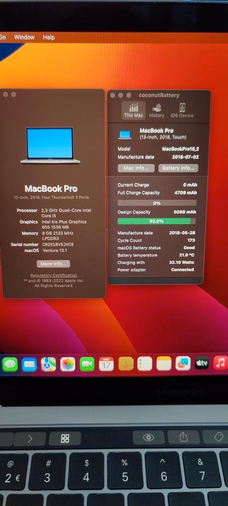 Macbook Pro 13-inch 2018, touchbar, Intel i5 Quad-Core