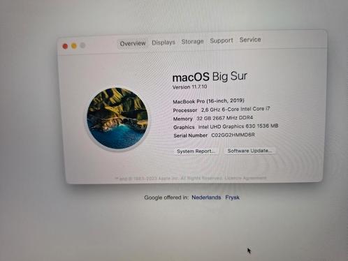 macbook pro 16 bj feb 2022 i7 2.6 32 gb  512 spg nog perfect