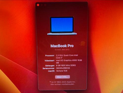 Macbook Pro 2012 15quot i7 240GB 8GB Ventura  Nieuwe SSD