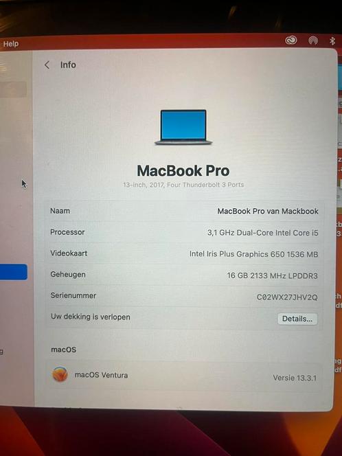 MacBook Pro 2017 16gb ram 4 Thunderbolt ingangen