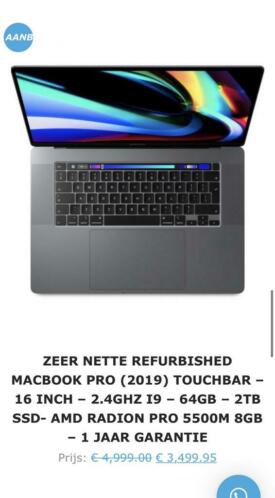 MacBook Pro 2019 16 inch 2.4GHz i9 64GB 2TB jaar garantie