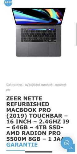 Macbook Pro 2019 16x27 2.4Ghz i9 64GB 4TB 1 jaar garantie