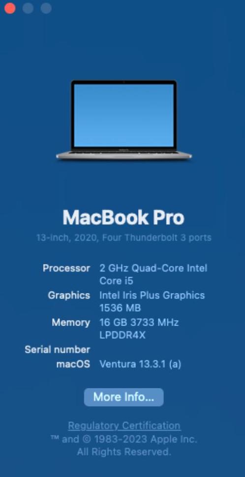 Macbook Pro 2020  13 inch  i5   16GB  512GB   Touchbar