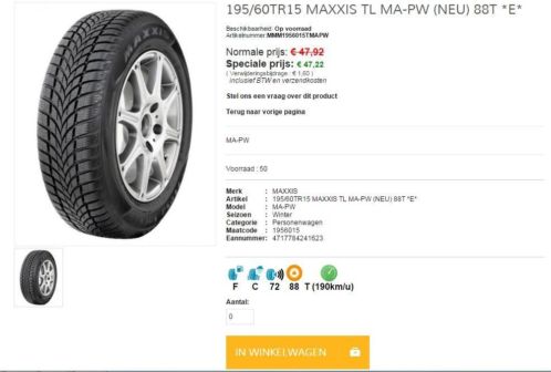 Maxxis TL MA-PW (NEU) 88T E 19560TR15 slechts  47,22