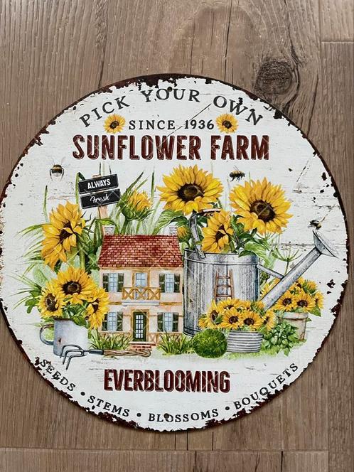 Metalen wandbord rond sunflower farm  nieuw