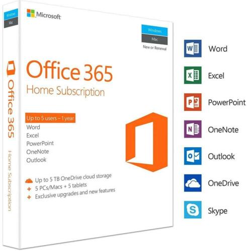 Microsoft Office 365 Home Word Excel PowerPoint 1 jaar