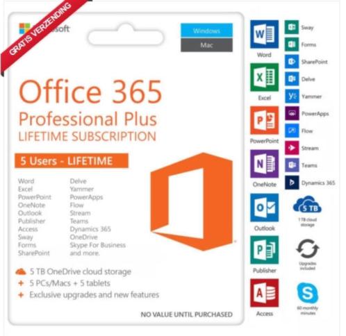 Microsoft Office 365 Lifetime account met 5TB ONEDRIVE