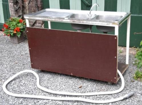 Mobiele dubbele inox spoeltafel