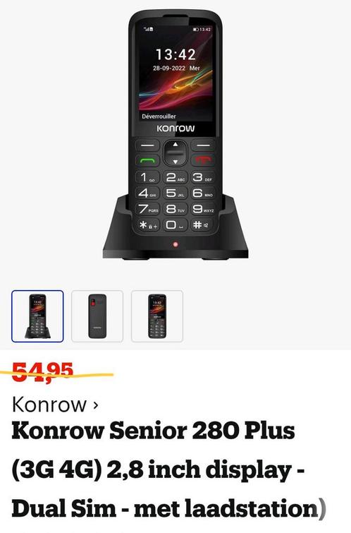 Mobile telefoon zwart voor senioren, Konrow, z.g.a.n.