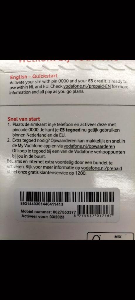 Mooi 06 Nummer Vodafone Prepaid 06-27-55-33-77 Nieuw Geseald