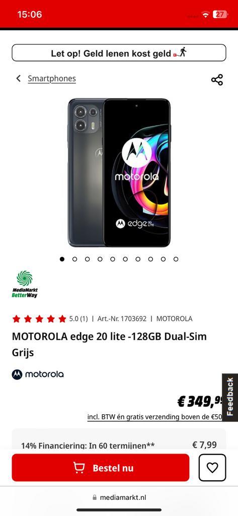 Motorola Edge 20 Lite 128GB 2 maanden oud  originele lader