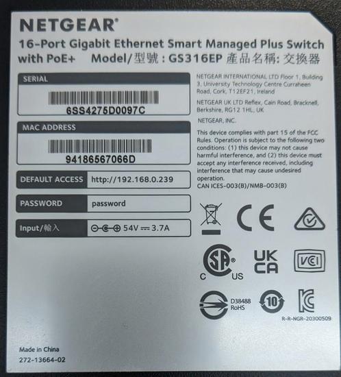 NETGEAR GS316EPSwitch, 16-poorts, Gigabit Ethernet, PoE