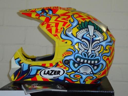 NIEUW crosshelm LAZER maat XL geel rood blauw draak