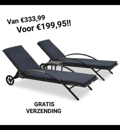 NIEUW Ligbed 2x met tafel poly rattan antraciet OpOp