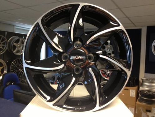 NIEUWE 15 inch 4x98 zwart  polish Ronal sportwielenset