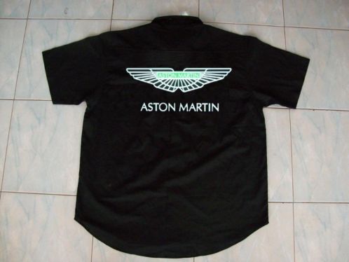 nieuwe ASTON MARTIN blouse hemd shirt zwart wit groen