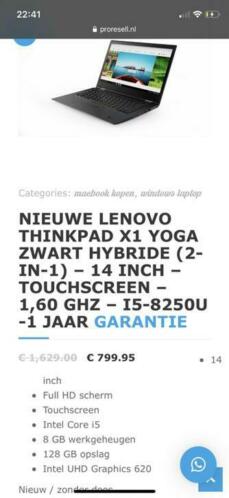 Nieuwe Lenovo Thinkpad X1 Yoga 14 inch met 1 jaar garantie