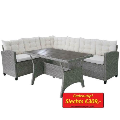Nieuwe Loungeset loungebank met tafel poly rattan grijs