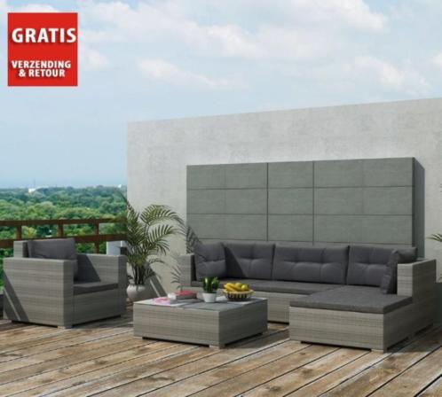 NIEUWE Loungeset polyrattan grijs17 delig GRATIS verz