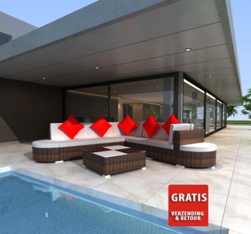 NIEUWE Luxe Polyrattan loungeset bruin 27 delig GRATIS verze