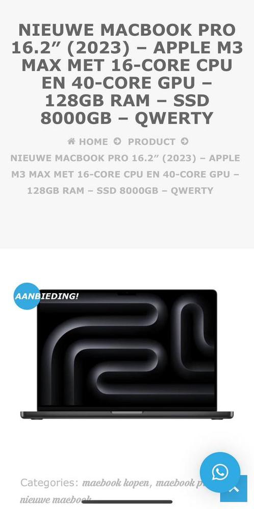 Nieuwe MacBook Pro 2023 16 inch m3 max 128GB 8TB ssd