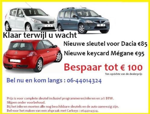Nieuwe sleutel Dacia of Renault keycard nieuw goedkoop