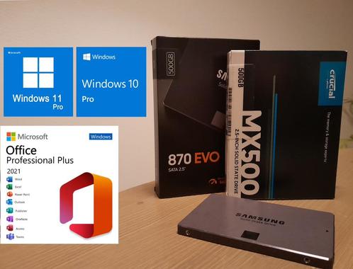 Nieuwe SSD-schijf 500GB met Windows 10 of 11 en Office 2021