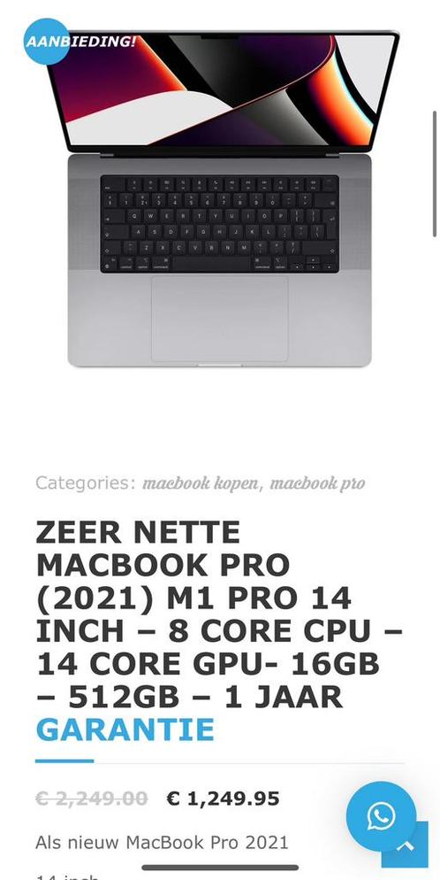 Nieuwstaat MacBook Pro 2021 M1 14 inch met 1 jaar garantie