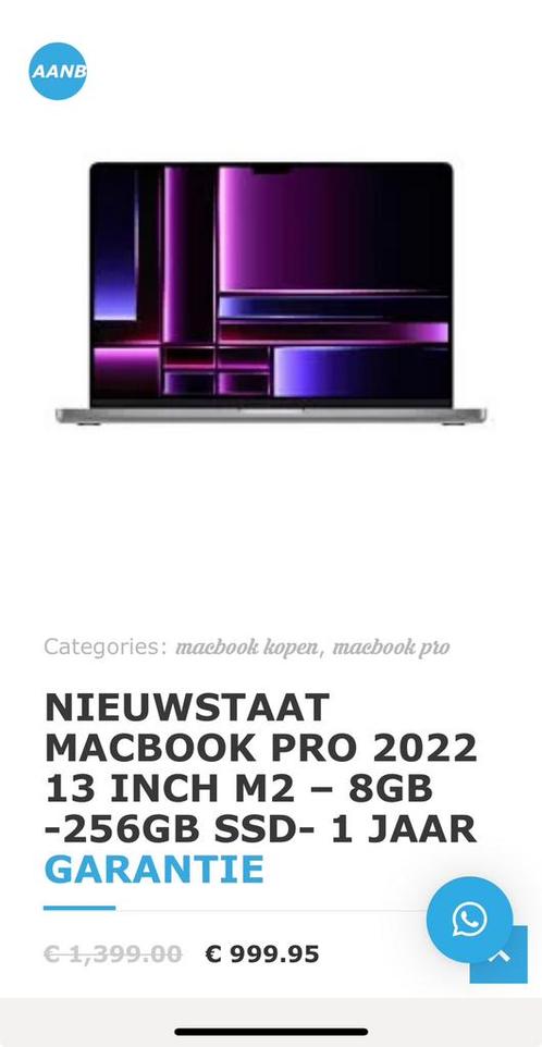 nieuwstaat MacBook Pro 2022 13 inch M2 met garantie
