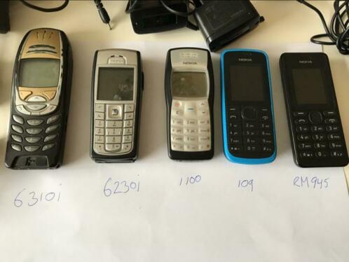 Nokia telefoons, 6310i 6230i 1100 109 RM945 werkend  laders